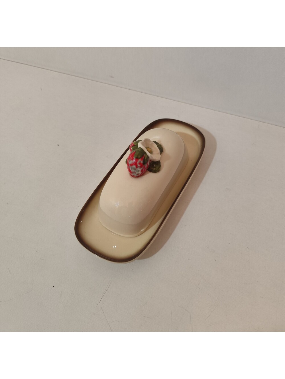Vintage Metlox Poppy Trail Strawberry Ceramic Butter Dish Made In USA